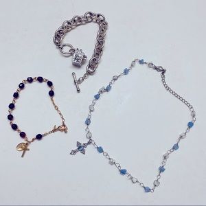 Religious Themed Jewelry Lot Necklace Bracelets Cross Prayer Box Easter